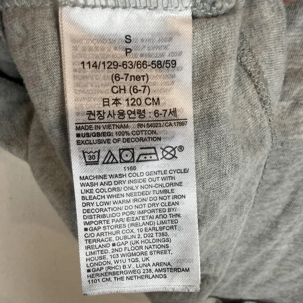 Gap Shirt Kids S 6-7 Gray Pocket Long Sleeve Tagless Jersey Tee Top Basic